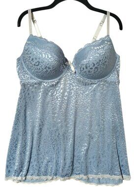 Passion Forever 1X Chemise Lingerie Powder Blue Animal Print Underwire Sexy
